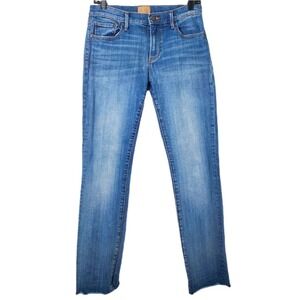 Driftwood Audrey Slim Straight Leg Raw Hem Jeans Medium Wash Blue Denim Size 28